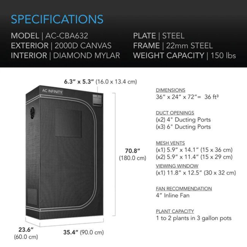 AC Infinity Cloudlab 632 Grow Tent 3x2 90cm x 60cm