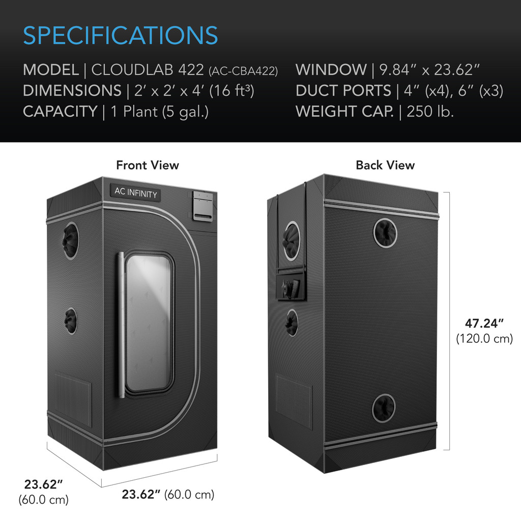 AC Infinity Cloudlab 642 Grow Tent 4x2 120cm x 60cm