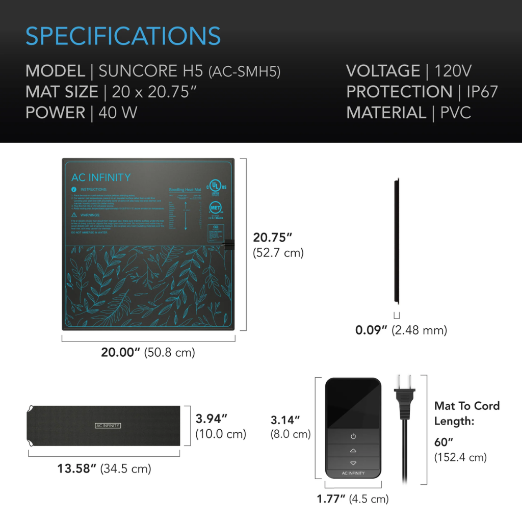 AC Infinity Suncore H5 Heat Mat & Controller