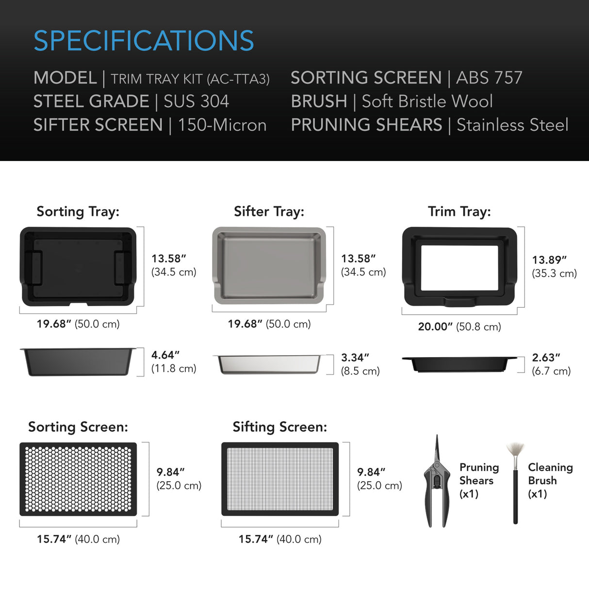 AC Infinity Large Interchageable Trim Tray Sift Set 