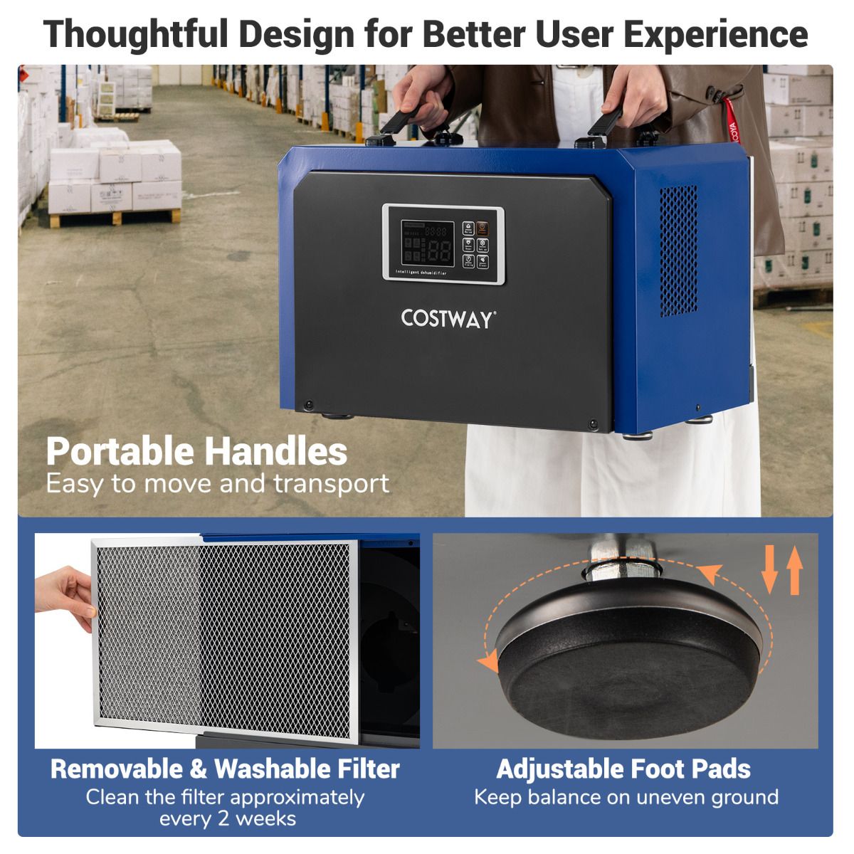 60L Dehumidifier with Drain Hose and 24H Timer