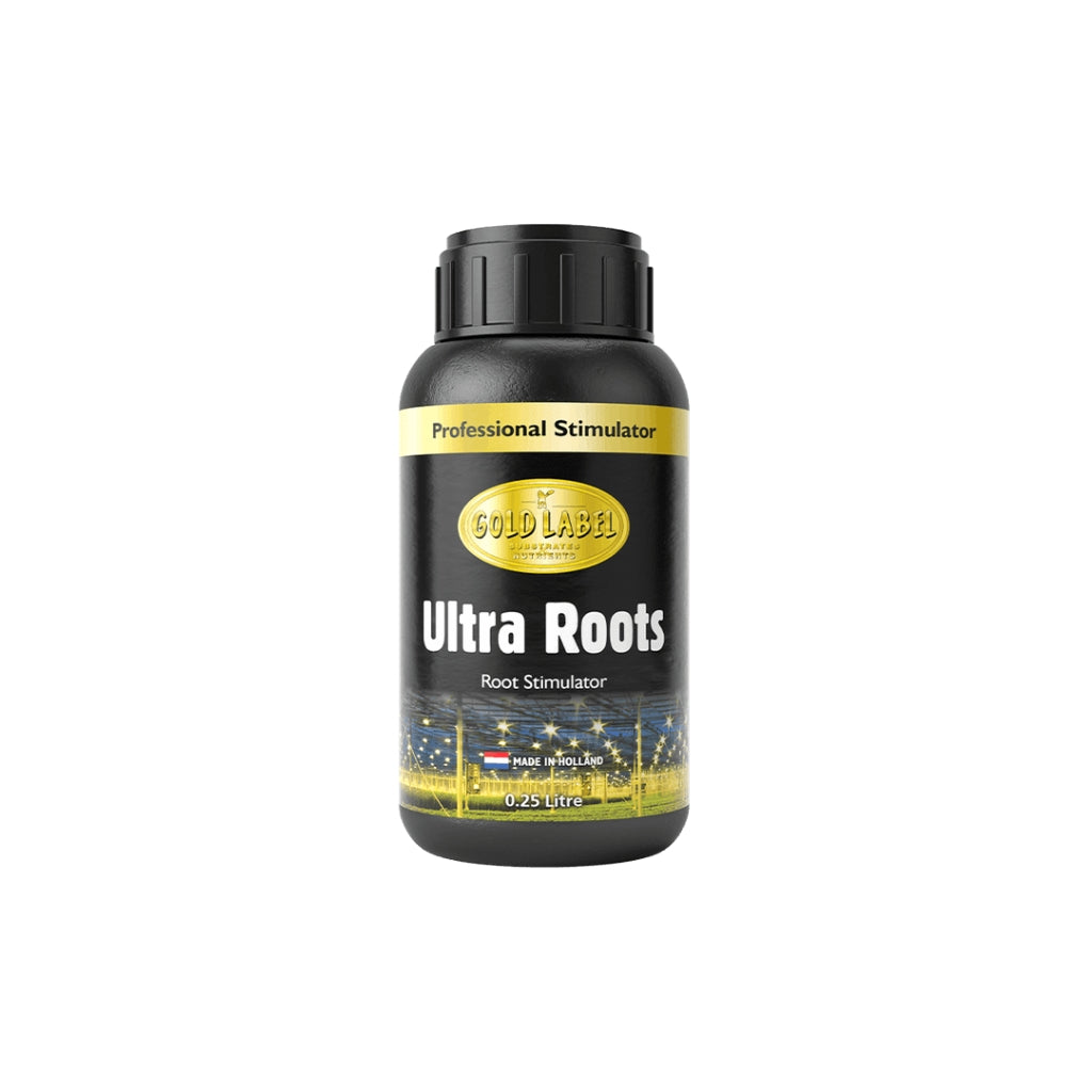 Gold Label Ultra Roots root stimulator bottle on a white background