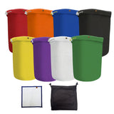 Set of colorful collapsible bags in various colors on a white background.