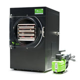 Black harvestright home freeze dryer industrial dryer with a green pump on a white background