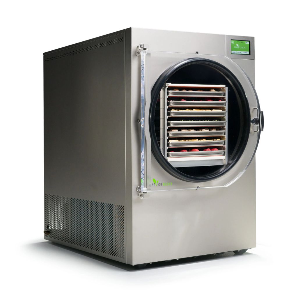 harvestright home freeze dryer commercial freeze dryer with open door showing trays inside on a white background