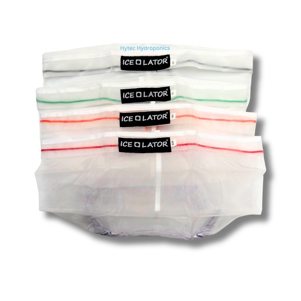 Four pack of Ice Lator bubble bags with visible branding on a white background