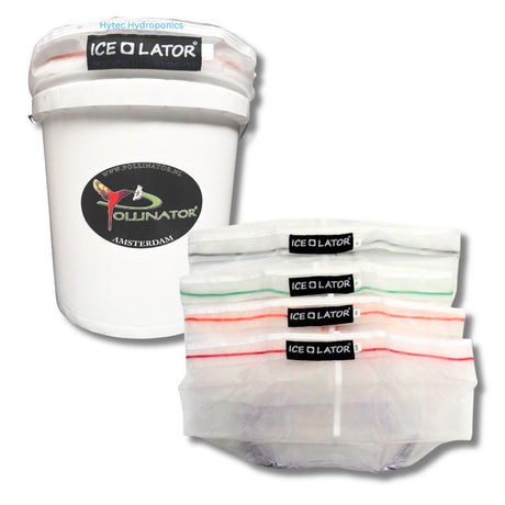 1 white bucket with 'Ice-O-Lator' Pollinator Amsterdam branding with 4 Ice-O-Lator bags
