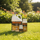 Metrop MAM products on grass with a garden background