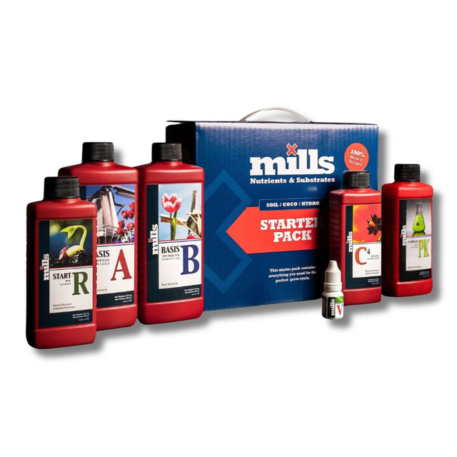 Mills Nutrients & Substrates Starter Pack with various bottles on a white background