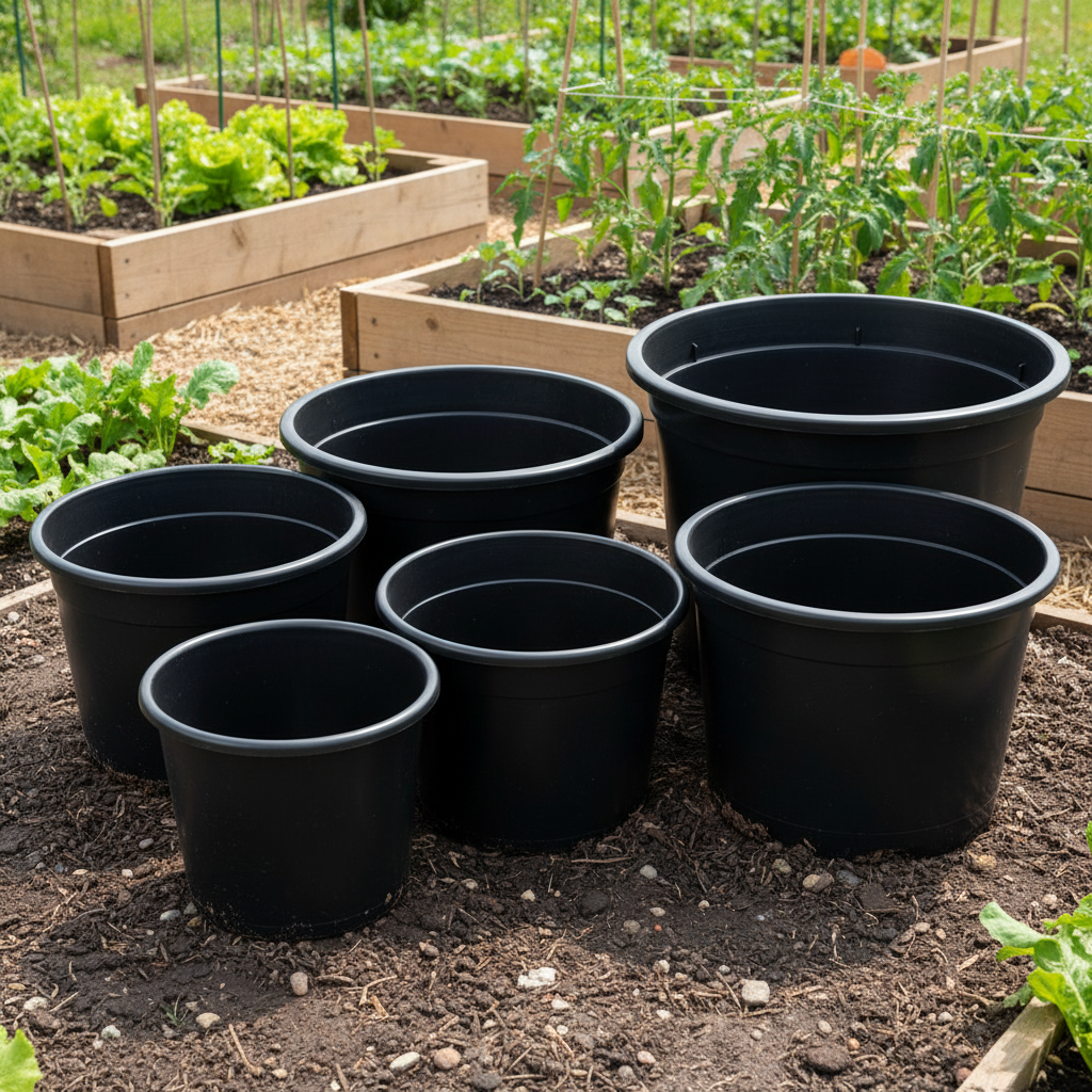 Range of Round Plant Pots (Black)