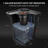 7-gallon buckets with top irrigation system on a dark background