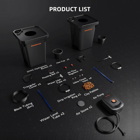Product list of spider farmer DWC equipment on a dark background