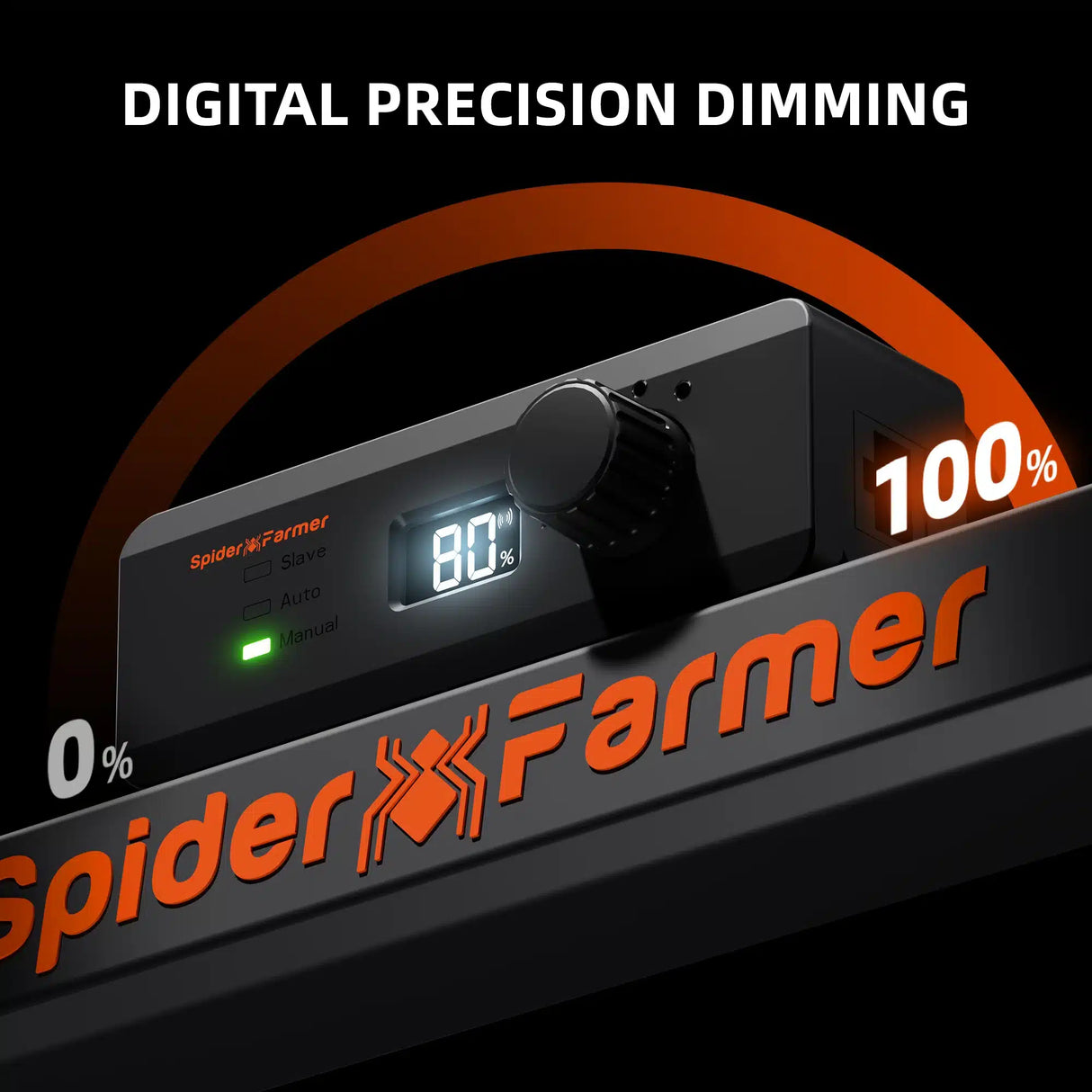 Spider Farmer digital dimmer with digital display on a black background