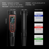 Spider Farmer  Hydroponic pH meter with calibration powder packets on a black background